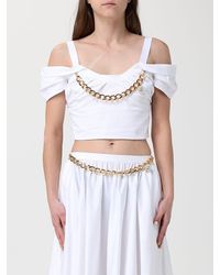 Elisabetta Franchi - Cotton Crop Top With Metallic Knit - Lyst