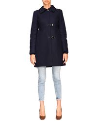Fay New Romantic Coat With Frogs In Mixed Cashmere Cloth - Blue