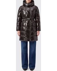 Pinko - Knee-Length Quilted Puffer Jacket With A Hood And A Logo Buckle Belt - Lyst