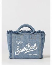 MC2 Saint Barth - Vanity Cotton Denim Bag With Printed Logo - Lyst