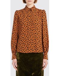 Valentino - Pure Silk Polka Dot Print Shirt With Classic Pointed Collar - Lyst