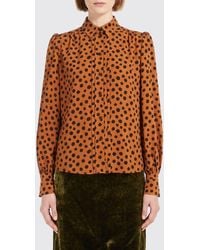 Valentino - Pure Silk Polka Dot Print Shirt With Classic Pointed Collar - Lyst