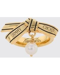 Jimmy Choo - Tone Metal Ring With Decorative Pearls And Crystals - Lyst
