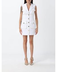 Elisabetta Franchi - Utility-Style Cotton Gabardine Chemisier Mini Dress - Lyst