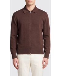Eleventy - Long-Sleeved Wool Polo Cardigan With Zip Closure - Lyst