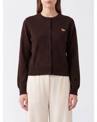 Maison Kitsuné - Maison Kitsun&Eacute Wool Crewneck Cardigan With Embroidered Logo - Lyst