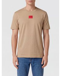 HUGO - Crew-Neck Cotton T-Shirt With Contrast Logo - Lyst