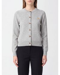 Maison Kitsuné - Maison Kitsun&Eacute Wool Crewneck Cardigan With Embroidered Logo - Lyst