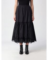 Ganni - Taffeta Full Midi Skirt With Lace Inserts And High Waist - Lyst