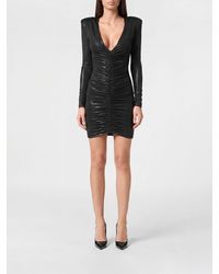 Philipp Plein - Draped Sheath Mini Dress With V-Neck And Padded Shoulders - Lyst