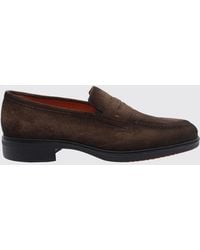Santoni - Suede Calfskin Penny Loafers With Raised Apron Toe - Lyst