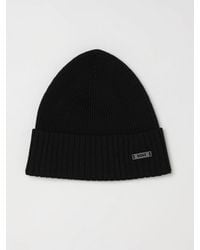 BOSS - Ribbed Pure Wool Beanie Hat With Turn-Up Cuff And Metal Logo - Lyst