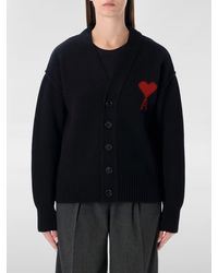 Ami Paris - Cardigan En Laine Mérinos Avec Logo - Lyst