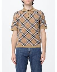 Burberry - Check Pattern Knitted Cotton Polo With Ribbed Collar - Lyst