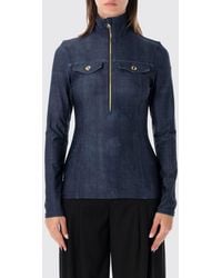Goldbergh - Slim Fit Denim Turtleneck Top With Half-Zip And Stud Embellishments - Lyst