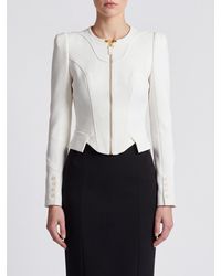Elisabetta Franchi - Cropped Corset Blazer With Crew Neck And Asymmetrical Hem - Lyst