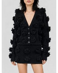 Philipp Plein - Wool Blend V-Neck Cardigan With Flower Appliqué - Lyst