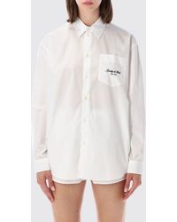 Sporty & Rich - Sporty &Amp Rich Relaxed Fit Cotton Shirt With Contrast Logo - Lyst