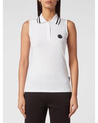 Philipp Plein - Sleeveless Cotton Polo Shirt With Striped Collar - Lyst