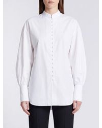 Balmain - Cotton Poplin Shirt With Balloon Sleeves And A Mandarin Collar - Lyst