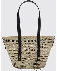 Loewe - Medium Woven Raffia Shoulder Bag With Double Leather Handles - Lyst