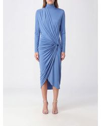 Balmain - Vestido Midi Asimétrico De Punto Con Drapeado Y Cuello Alto - Lyst