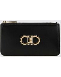 Ferragamo - Cowhide Leather Wallet With Golden Metal Gancini Logo - Lyst
