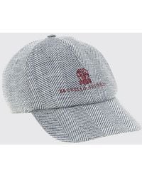 Brunello Cucinelli - Wool And Silk Baseball Cap With Chevron Motif - Lyst