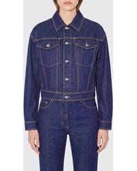Versace - Chaqueta Vaquera De Algodón Con Costuras En Contraste Y Bolsillos De Parche - Lyst
