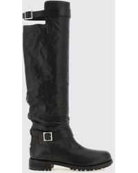Jimmy Choo - Knee-High Lambskin Leather Biker Boots With Round Toe - Lyst