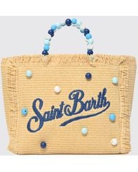 MC2 Saint Barth - Colette Raffia Handbag With Floral Motif And Logo By - Lyst