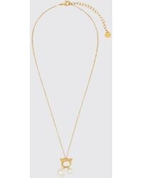 Ferragamo - Tone Brass Necklace With Glass Pearls And Crystals - Lyst