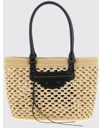 Balenciaga - Le City Crochet Raffia And Leather Shoulder Bag With Studs - Lyst