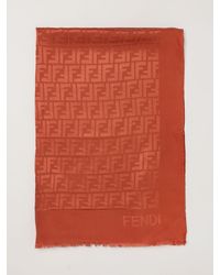 Fendi - Silk Scarf With Jacquard Ff Monogram And Fringed Edges - Lyst