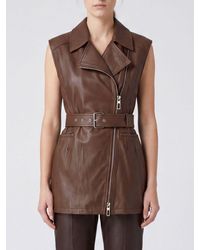 Sportmax - Cropped Leather Biker Waistcoat With An Adjustable Waist Belt - Lyst