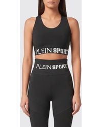 Philipp Plein - Cropped Jersey Sports Top With Square Neckline And Jacquard Logo - Lyst