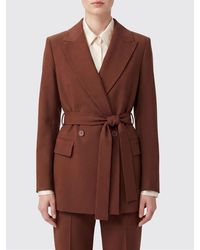 Semicouture - Double-Breasted Wool-Blend Blazer With Tie-Waist Belt - Lyst