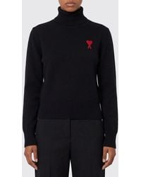 Ami Paris - Merino Wool Turtleneck Sweater With Logo - Lyst