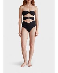 Saint Laurent - Cut-Out One-Piece Swimsuit With Ysl Monogram And Sweetheart Neckline - Lyst
