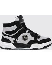 Philipp Plein - Hexagon High-Top Leather Trainers With Crystal Application - Lyst