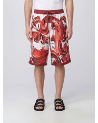 Dolce & Gabbana - Dolce &Amp Gabbana Knee-Length Silk Shorts With Maioliche Print And Drawstring - Lyst