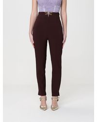 Elisabetta Franchi - Double Stretch Crepe Trousers With Logo - Lyst