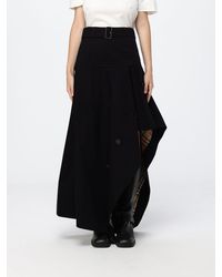 Burberry - High-Waisted Asymmetric Long Cotton Skirt With Belt - Lyst