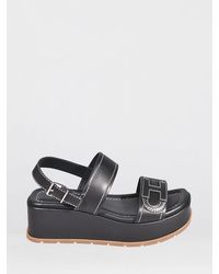 Hogan - H703 Leather Wedge Sandals With Embroidered H Logo - Lyst