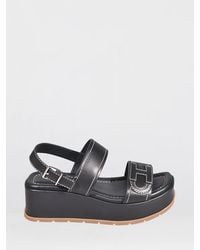 Hogan - H703 Leather Wedge Sandals With Embroidered H Logo - Lyst