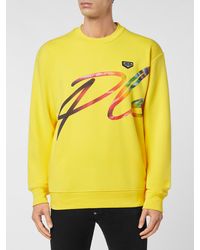 Philipp Plein - Cotton Jersey Crewneck Sweatshirt With Contrasting Front Logo Print - Lyst