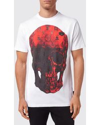 Philipp Plein - Cotton T-Shirt With Contrasting Back Skull And Logo Print - Lyst