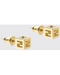 Fendi - Square-Shaped Brass Stud Earrings With Ff Monogram - Lyst