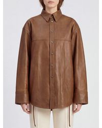 Haikure - Victoria Relaxed Fit Sheepskin Leather Shirt With Drawstring Hem And Dropped Shoulders - Lyst