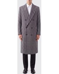 Emporio Armani - Long Double-Breasted Virgin Wool Coat With Houndstooth Pattern - Lyst